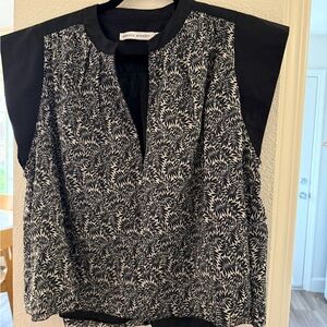 Rebecca Minkoff Navy White Leaf Print Boxy Top